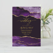 Elegante Paarse en gouden agaat bruiloft QR-code Kaart (Staand voorkant)