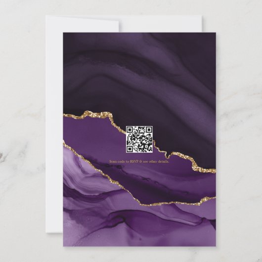 Elegante Paarse en gouden agaat bruiloft QR-code Kaart (Achterkant)