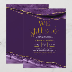 Elegante paarse en gouden agaat huwelijksjubileum kaart