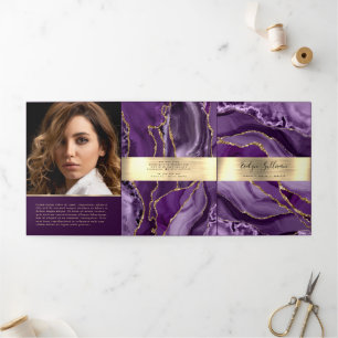 Elegante Paarse en Gouden Agaat Trifold Brochure Drieluik Kaart