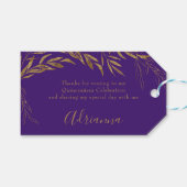 Elegante Paarse en gouden bladgunst Cadeaulabel (Voorkant (Horizontaal))
