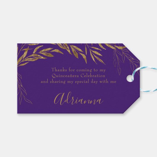 Elegante Paarse en gouden bladgunst Cadeaulabel (Voorkant (Horizontaal))