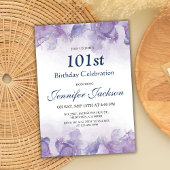 Elegante paarse en gouden bloemen 101e verjaardag kaart