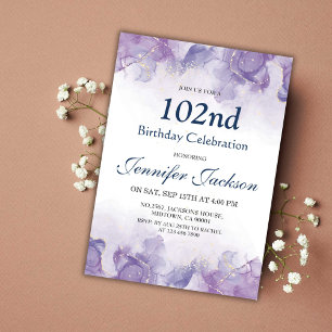 Elegante paarse en gouden bloemen 102e verjaardag kaart