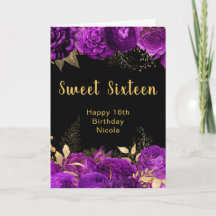 Elegante paarse en gouden bloemen Sweet Sixteen
