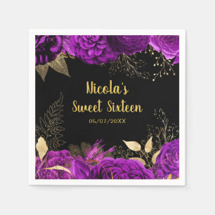 Elegante paarse en gouden bloemen Sweet Sixteen  Servet