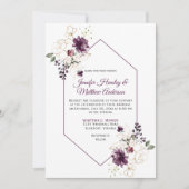 Elegante Paarse en gouden bloemige ingelijste brui Kaart (Voorkant)