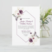 Elegante Paarse en gouden bloemige ingelijste brui Kaart (Staand voorkant)