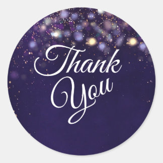 Elegante Paarse en Gouden Bokeh Lichten Dank U Ronde Sticker