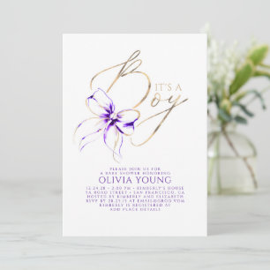 Elegante Paarse en Gouden Boog Jongens Baby Shower Kaart