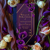 Elegante Paarse en gouden Calla Lily bruiloft Programmakaart