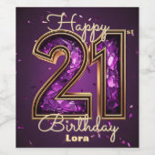 Elegante Paarse en gouden edelsteen 21e verjaardag Wijn Etiket (Enkel label)