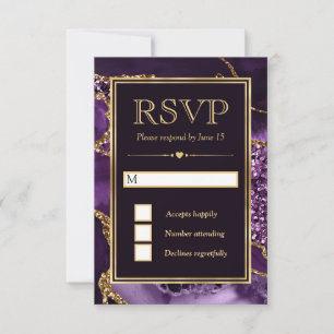 Elegante paarse en gouden glinsterende agaat bruil RSVP kaartje