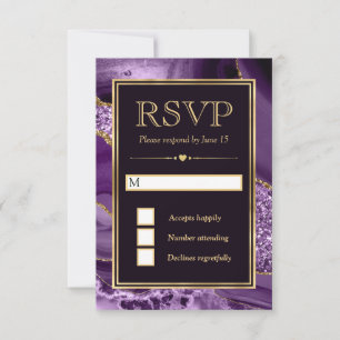 Elegante paarse en gouden glinsterende agaat bruil RSVP kaartje