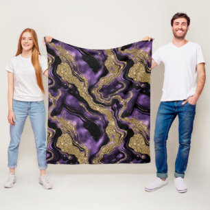 Elegante paarse en gouden glinsterende agaatpatroo fleece deken