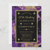 Elegante Paarse en gouden Glitter Ink 60th Verjaar Kaart (Voorkant)