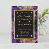 Elegante Paarse en gouden Glitter Ink 60th Verjaar Kaart (Staand voorkant)