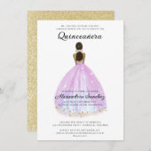 Elegante Paarse en gouden Glitter Quinceanera Kaart (Voorkant / Achterkant)