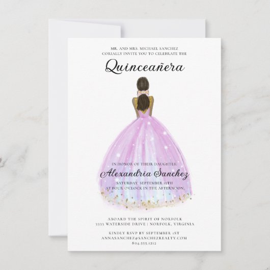 Elegante Paarse en gouden Glitter Quinceanera Kaart (Voorkant)