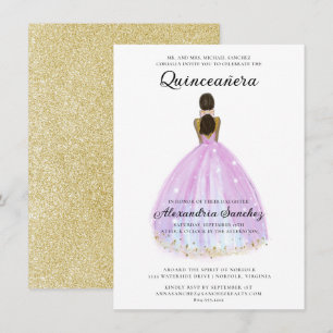 Elegante Paarse en gouden Glitter Quinceanera Kaart