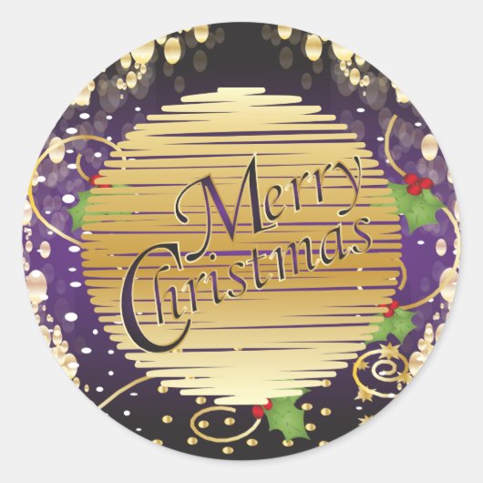 Elegante Paarse en gouden kerst Ronde Sticker (Voorkant)