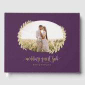 Elegante Paarse en gouden krans trouwfoto Gastenboek (Voorkant)
