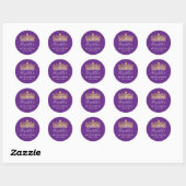 Elegante Paarse en Gouden Kroon Ronde Sticker (Vel)