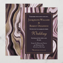 Elegante Paarse en gouden marmeren bruiloft Kaart
