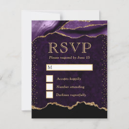 Elegante paarse en gouden namaak glitters marmer a RSVP kaartje