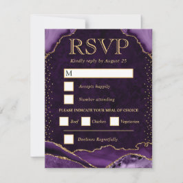 Elegante paarse en gouden nep glitter agaat bruilo RSVP kaartje