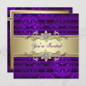 Elegante Paarse en gouden partij Kaart (Voorkant / Achterkant)