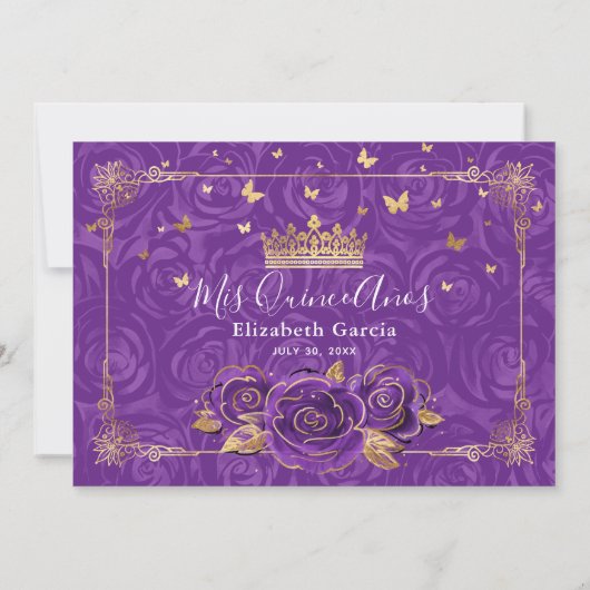 Elegante Paarse en gouden Quinceañera Foto Verjaar Bedankkaart (Achterkant)