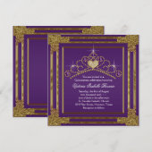 Elegante Paarse en gouden Quinceanera Kaart (Voorkant / Achterkant)