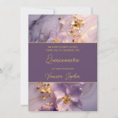 Elegante Paarse en gouden Quinceañera-uitnodiging Kaart (Voorkant)