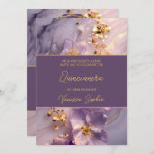 Elegante Paarse en gouden Quinceañera-uitnodiging Kaart (Voorkant / Achterkant)