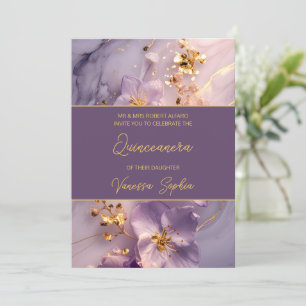 Elegante Paarse en gouden Quinceañera-uitnodiging Kaart