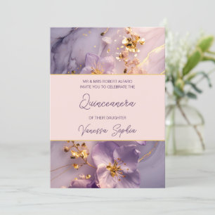 Elegante Paarse en gouden Quinceañera-uitnodiging Kaart