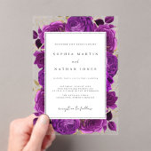 Elegante Paarse en gouden Roos Clear Wedding Acryl Uitnodigingen (Insitu (Draagbaar))