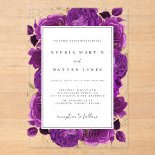 Elegante Paarse en gouden Roos Clear Wedding Acryl Uitnodigingen (Voorkant)