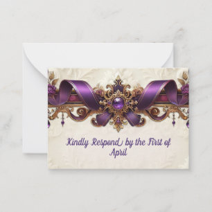 Elegante Paarse en gouden RSVP-kaart Notitiekaartje