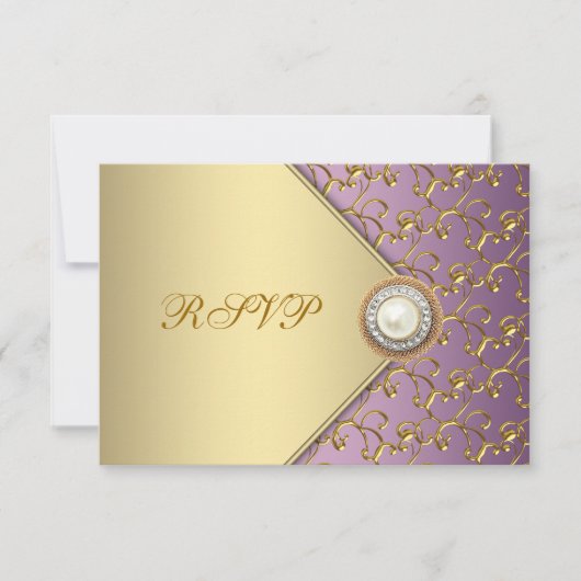 Elegante Paarse en gouden RSVP-Sjabloon RSVP Kaartje (Voorkant)