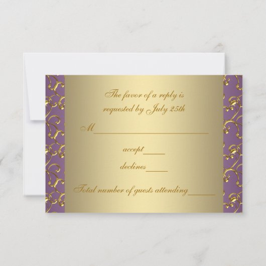 Elegante Paarse en gouden RSVP-Sjabloon RSVP Kaartje (Achterkant)