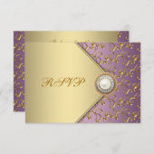 Elegante Paarse en gouden RSVP-Sjabloon RSVP Kaartje (Voorkant / Achterkant)