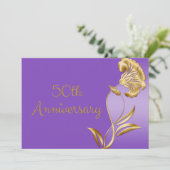 Elegante paarse en gouden uitnodigingen voor 50-ja (Staand voorkant)