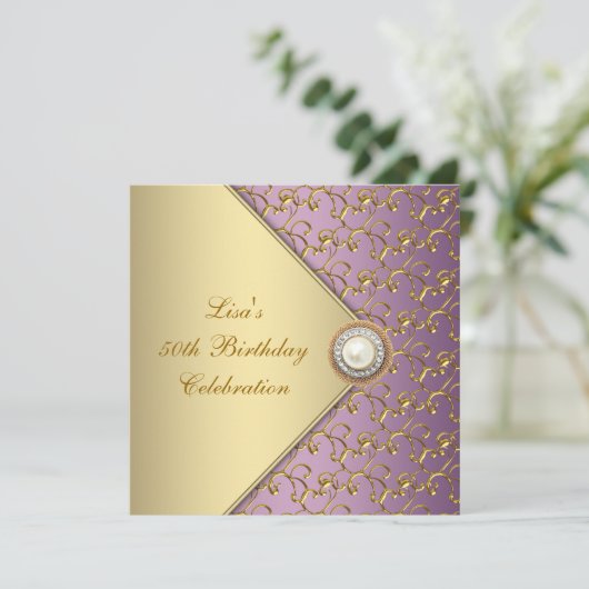 Elegante Paarse en gouden vrouwen 50ste verjaardag Kaart (Staand voorkant)