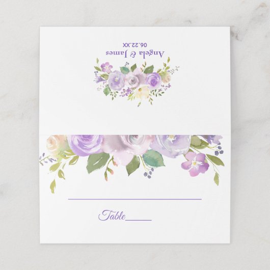 Elegante paarse en gouden waterverf bloemige bruil plaatskaartje (Buitenkant ongevouwen)