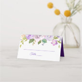 Elegante paarse en gouden waterverf bloemige bruil plaatskaartje (Voorkant)