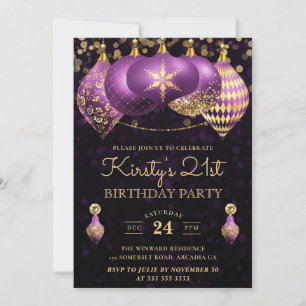 Elegante paarse en gouden winterballen voor 21e ve kaart