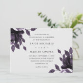 Elegante Paarse en Grijze Bloemen Huwelijksuitnodi Kaart (Staand voorkant)