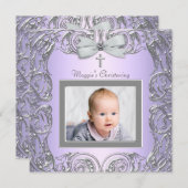 Elegante Paarse en grijze doopuitnodigingen Kaart (Voorkant / Achterkant)